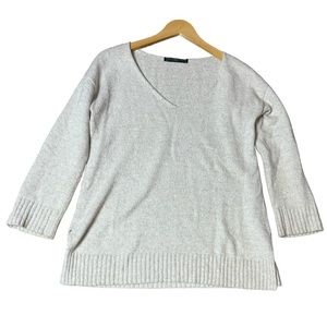 Peruvian Connection Pima Cotton V-Neck 3/4 Sleeve Oatmeal Sweater size XS